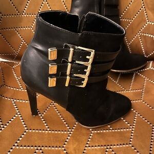 Gold buckle Black Heeled Boots